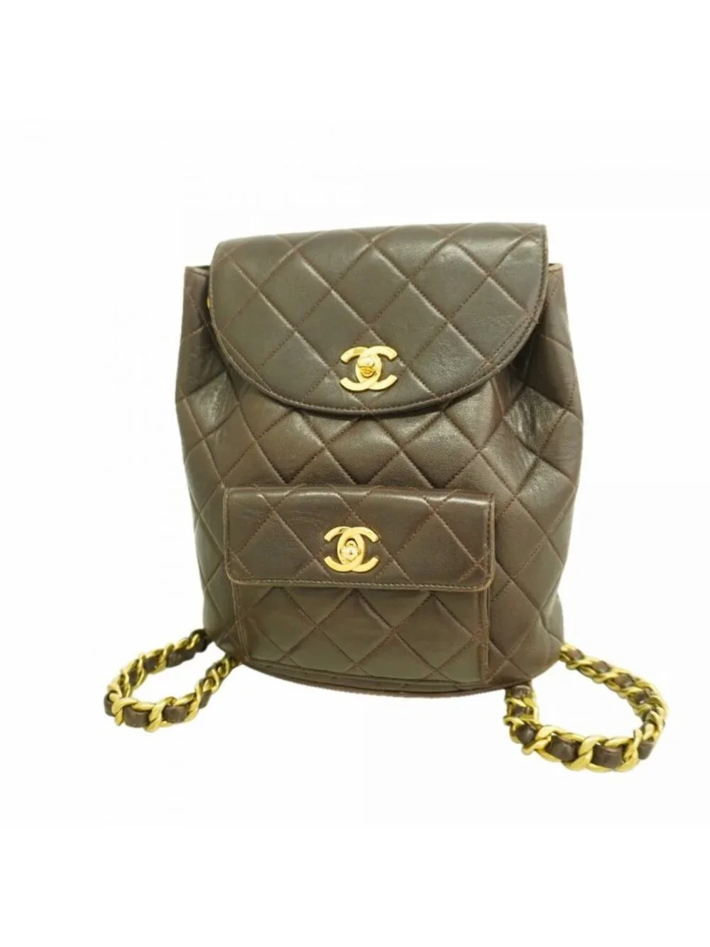 Chanel Backpack Quilted Lambskin Brown Gold